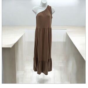 ZESICA Women's Boho One Shoulder Sleeveless Smocked Side Split Ruffle Swing Midi